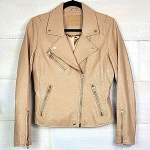 Blank NYC Tan faux Leather Moto Jacket Asymmetrical Zipper. Size S